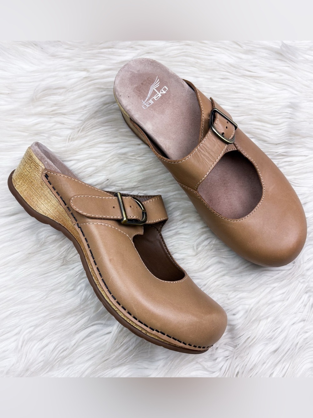 Dansko Martina Mule Mary Jane Slide Clog Beige Leather Orthopedic Arch Support 9 - Picture 2 of 11